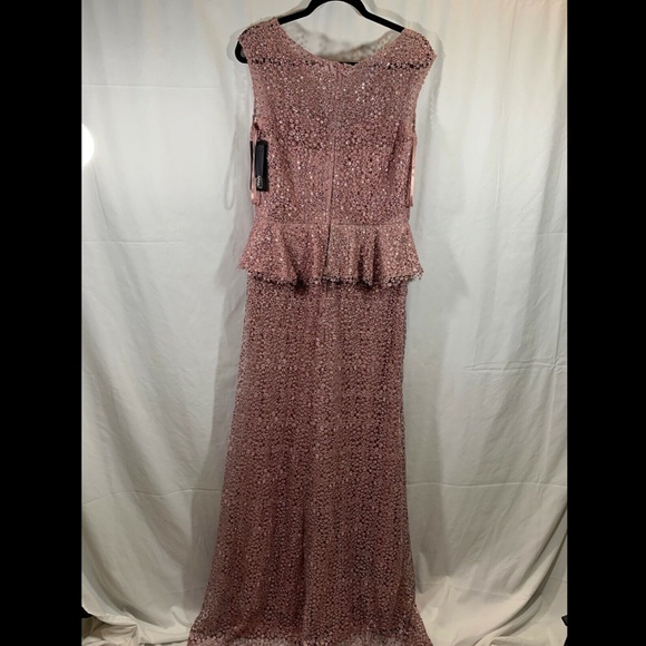 La Femme Embellished Lace Peplum Gown 
